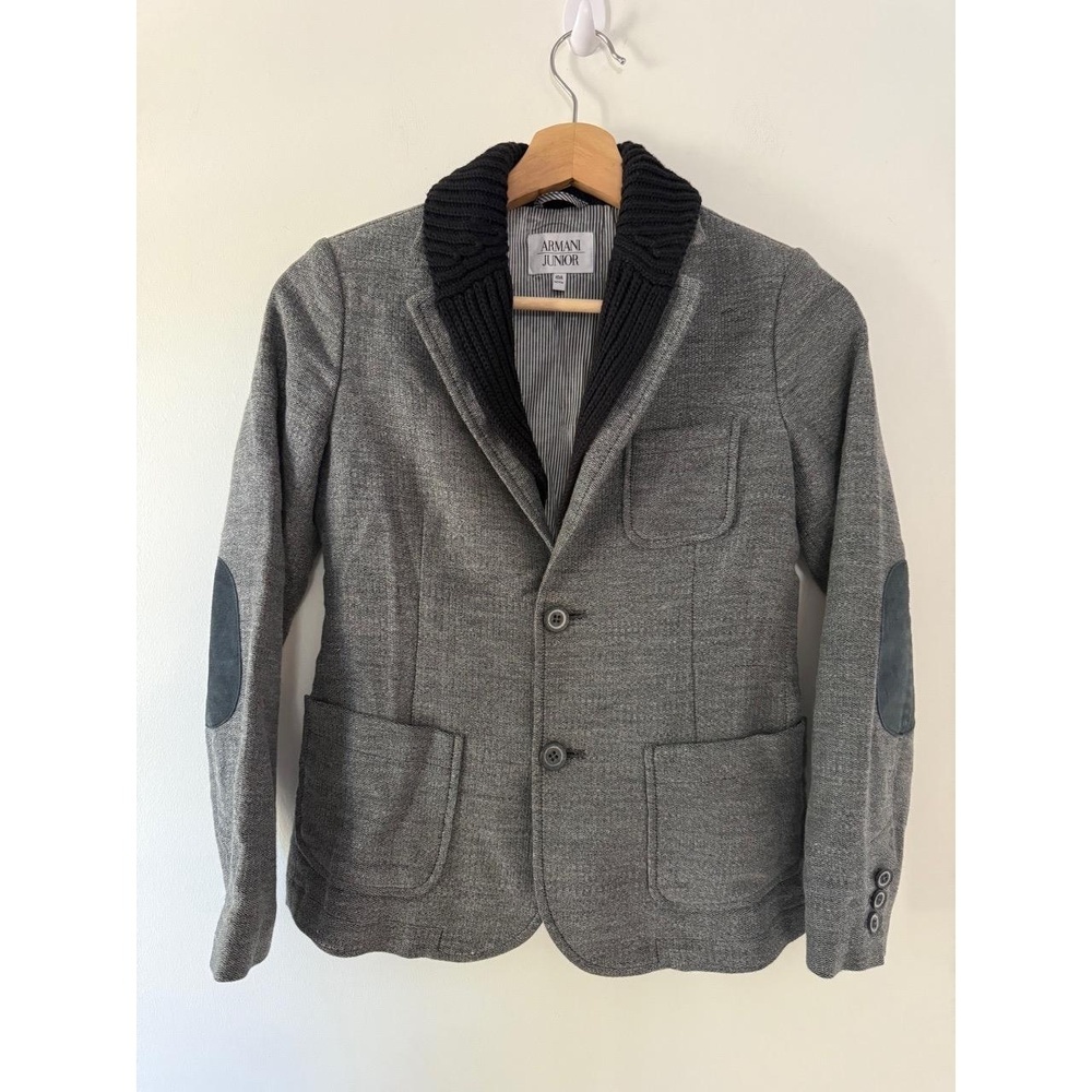 Armani Junior Boys Blazer Coat size 10 Grey Black Classic Elbow Patches Designer